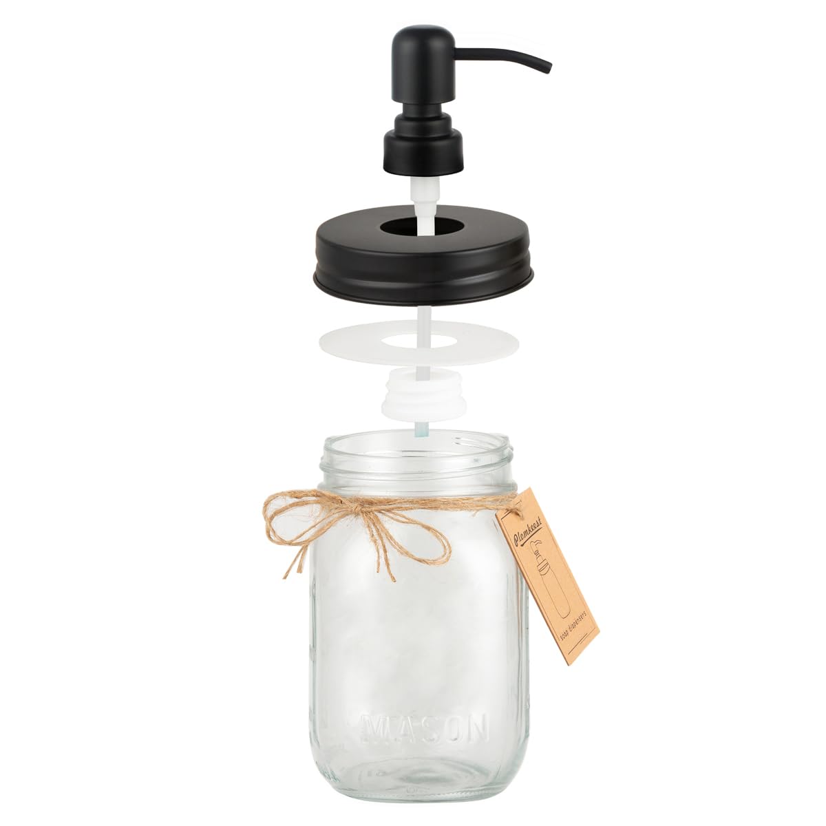 Plomkeest 2-Pack 16oz Mason Jar Soap Dispenser Clear Glass Jar Soap Dispenser with Stainless Steel Pump Liquid Soap Dispensers(Black)