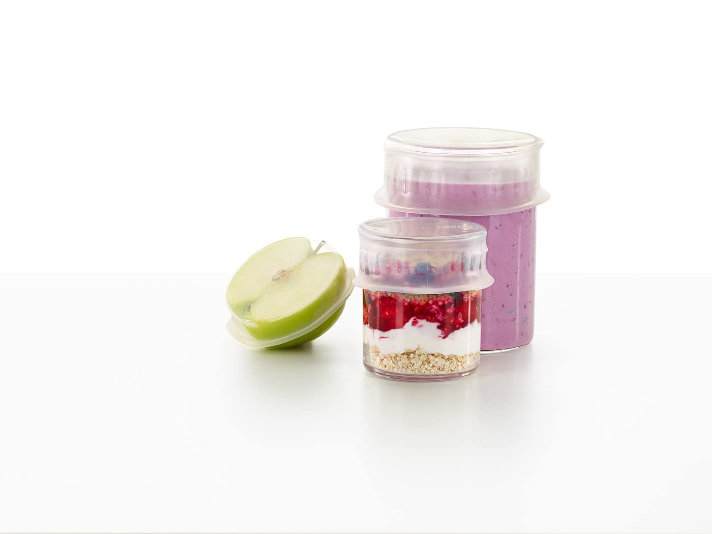 L  Ku   Stretch Top Conserving Lid, Platinum Silicone, White, 8.5 Cm, Clear, 3.3'' (3401200B04U017)