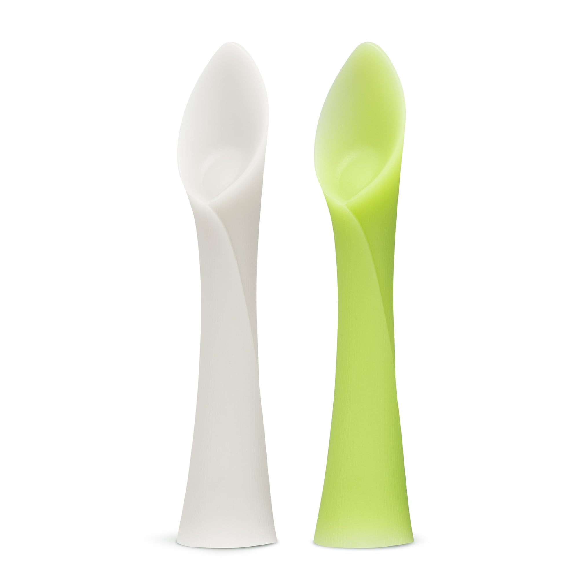 Olababy 100% Silicone Soft-Tip Training Spoon For Baby Led Weaning 2Pack (Pearl/Kiwi)