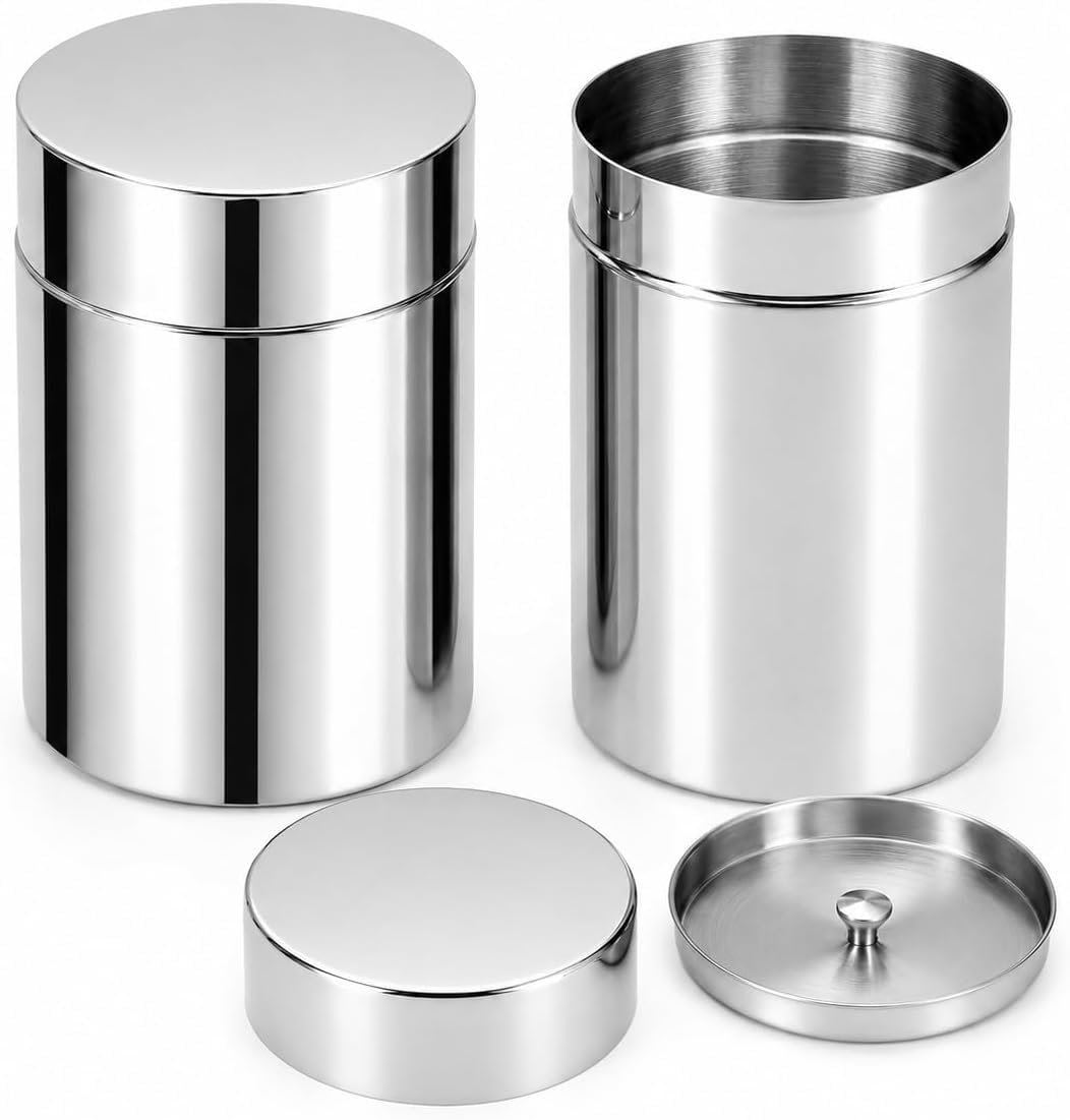2 Pack Matcha Powder Storage Canisters, 304 Stainless Steel Tea Tins with Double Lids, Small Tea Canister for Loose Leaf Tea, Co