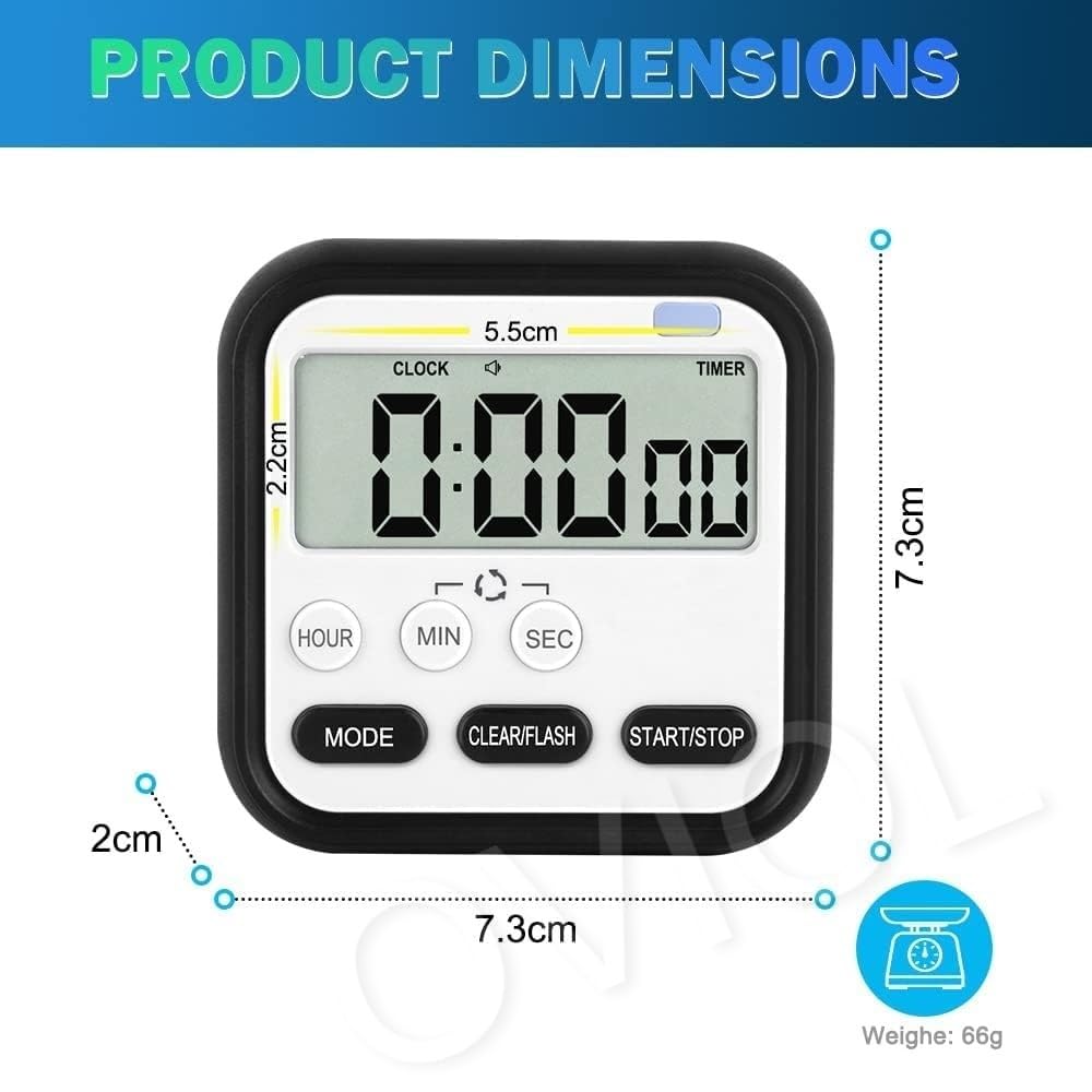 Oviol Stopwatch Timer For Study Kitchen Timer Large Lcd Screen 24Hr Digital Display Magnetic Retractable Stand Loud Alarm Stop W