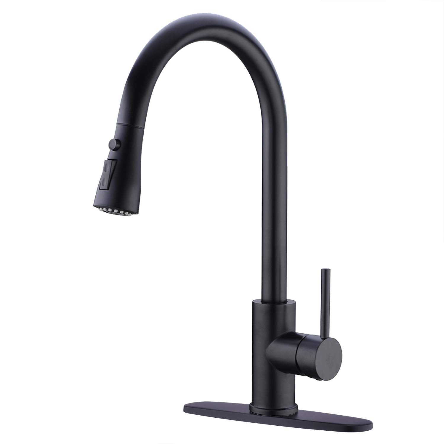Delle Rosa Kitchen Faucet with Pause Function Pre-Rinse Pull Down Sprayer - Matte Black with Deck Plate