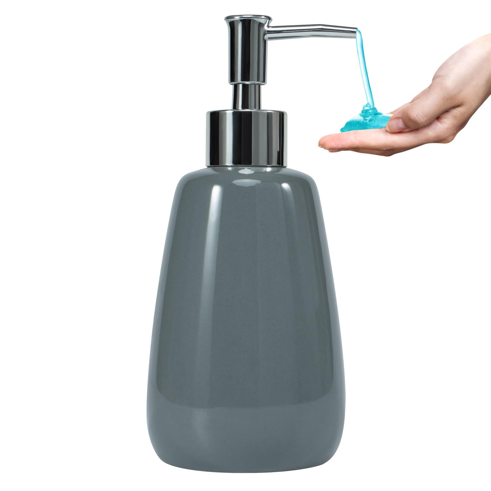 Hand Soap Dispenser Ceramics Bottles With Elegant Pump Top Bathroom Empty Shampoo Bottles 10Oz/300Ml Gray