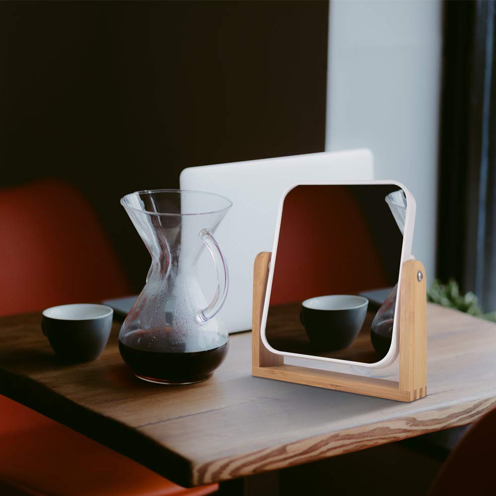 Yypdc Makeup Mirror With Natural Bamboo Stand, 1X/3X Magnification Double Sided 360 Degree Swivel Magnifying Mirror,Vanity Table