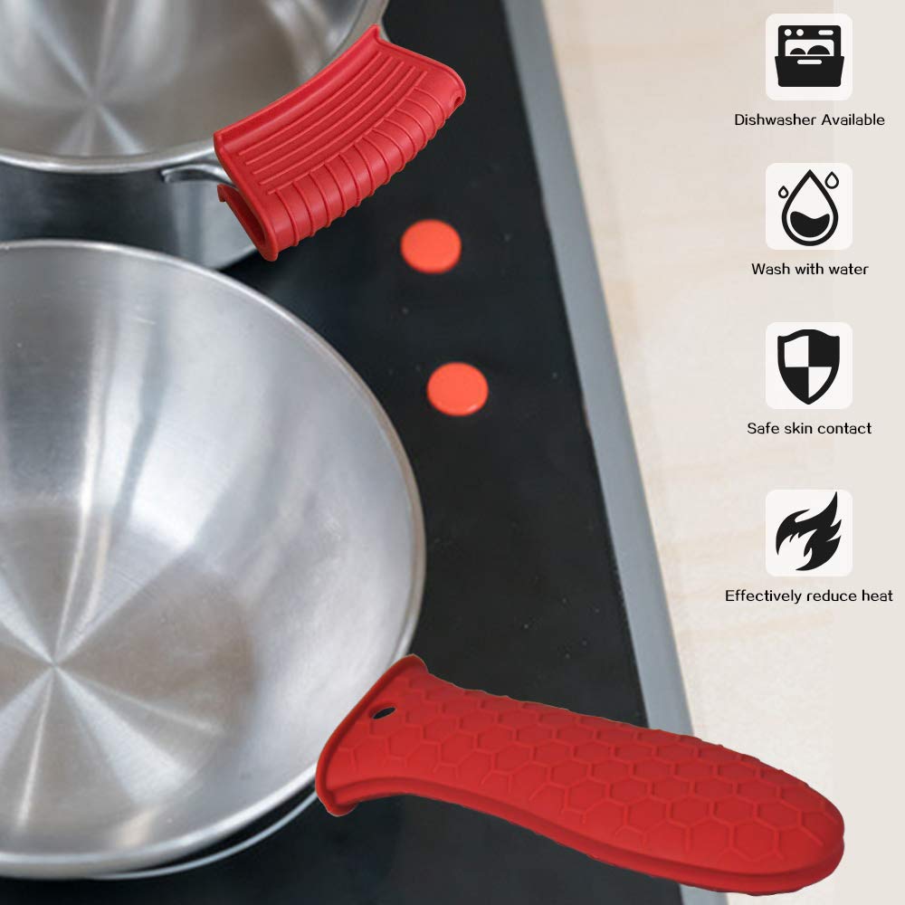 Evahom 4 Pack Silicone Hot Handle Holder,Silicone Assist Handle Holder Iron Skillet Handle Cover Heat Resistant Hot Pan Handle H