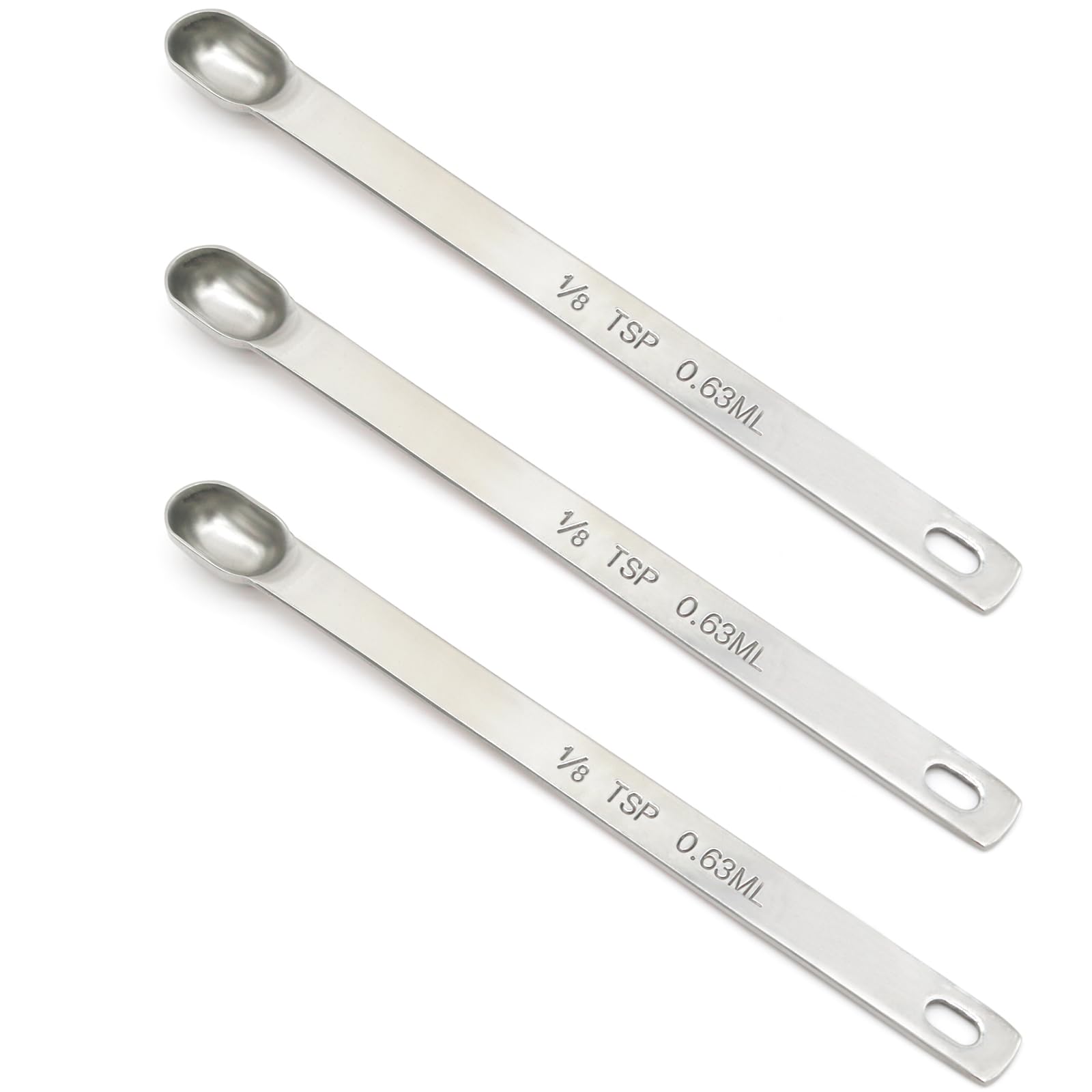 BERYLER 3PCS 1/8tsp (0.63ml) Single Measuring Spoon, Stainless Steel Long Handle Individual Teaspoons Only
