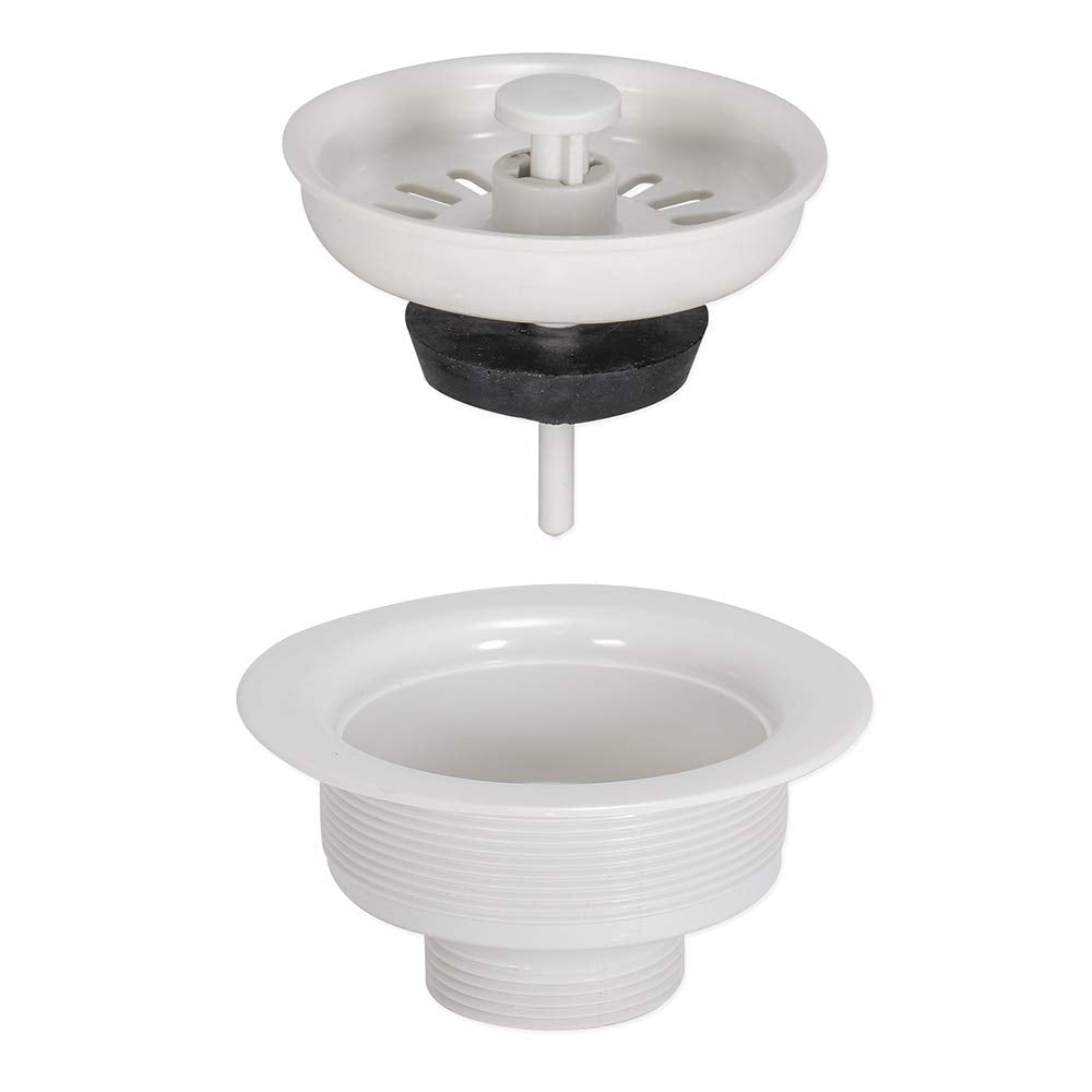EZ-FLO Kitchen Sink Strainer with Flange  White ABS Basket with 3-1/2 Inch to 4 Inch Opening  Stainless Steel Finish  30006