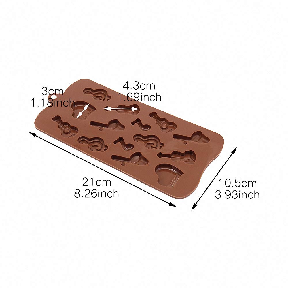 2Pcs Musical Instrument Silicone Chocolate Mold Music Note Bass Guitar Piano Saxophone Shape Candy Mini Soap Crayon Melt Mould I