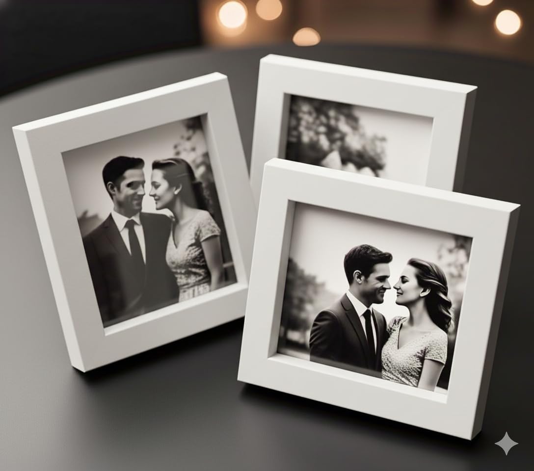 Stuthi Arts Photo Frame, 3X3 Inch, Square Picture Frame With Stand, Table Top Display, Matte Finish, Wood Material (White, 3X3 I