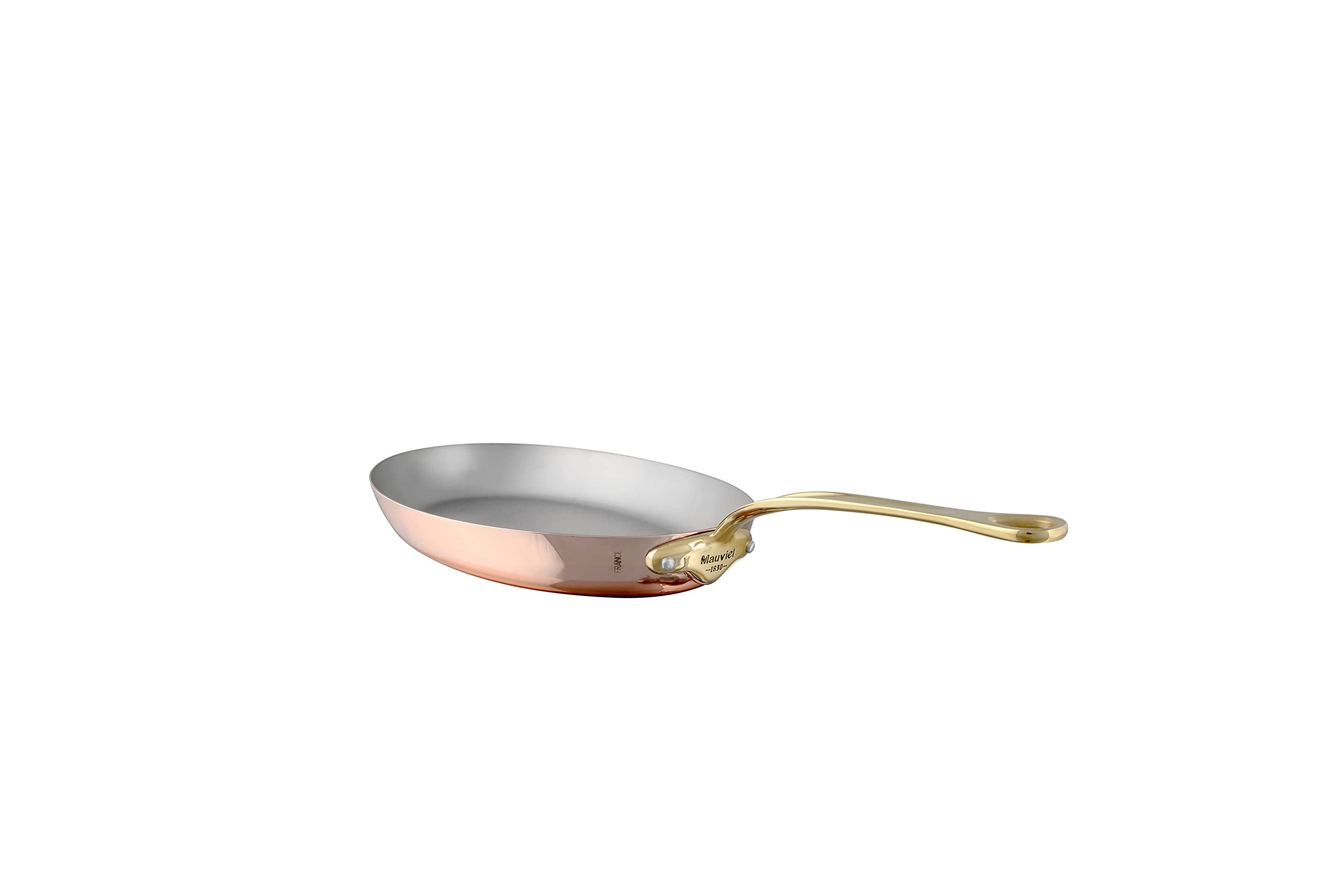 Mauviel M'Heritage 150 B 1.5Mm Polished Copper & Stainless Steel Oval Frying Pan With Brass Handles, 11.8 X 7.9-In, Made In Fran