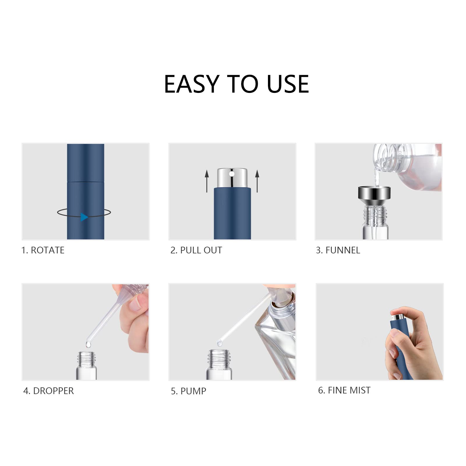 Lil Ray 8ML Portable Mini Perfume Atomizer Spray Bottle(4 PCS)  Travel Refillable Atomizer Sprayer for Perfume Cologn  Fragrance with Twist Design (Matte Black&Rose Gold&Blue&Silver)