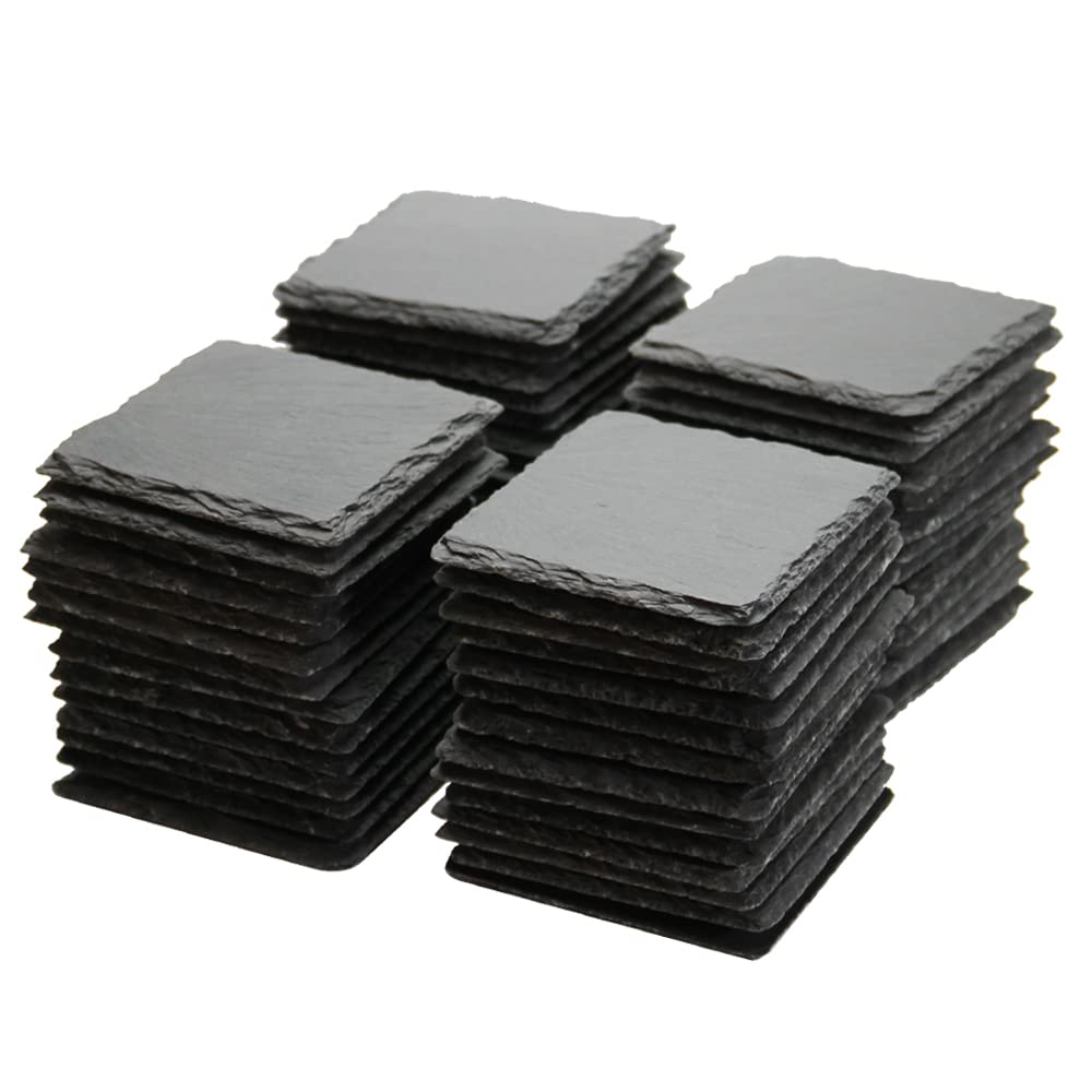 Monkey Sun 60 Pack 4 X 4 Inch Gorgeous Black Slate Stone Coasters Bulk Square Slate Stone Cup Coaster For Drink Bar Kitchen Home