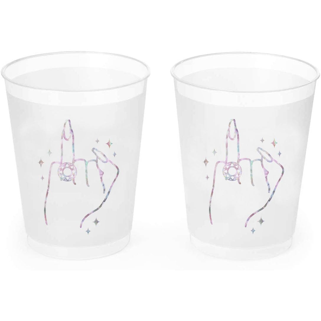 Xo, Fetti Bachelorette Party Ring Finger Reusable Cups - 16 Frost Flex Cups | Bach Party Drinkware, Cute Bridal Shower Supplies,