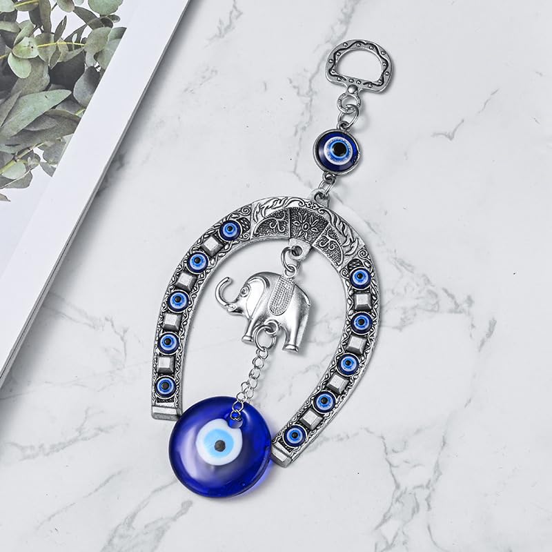 Creative Handmade Evil Eye Fatima's Holy Hand and Horseshoe Evil Eye Talisman Pendant Decoration, Good Luck Charm, Office, Car D