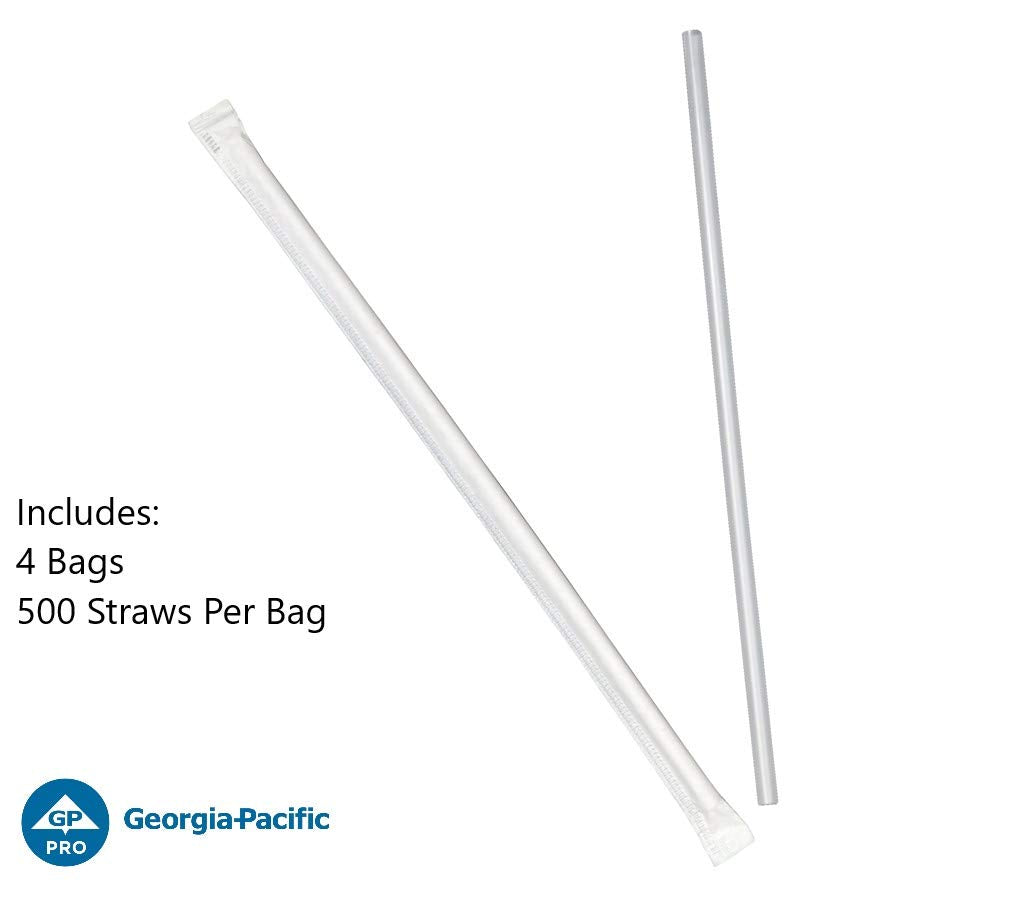 Georgia-Pacific Dixie 7.75'' Wrapped Jumbo Plastic Straw By Gp Pro (Georgia-Pacific), Clear, Jw74, 2,000 Count (500 Straws Per B