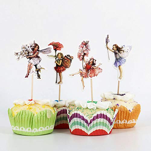 iMagitek 48 Pack Pretty Fairy Flower Cupcake Topper Picks  Cake Toppers Decorations for Fairy Flower Theme Party  Girls' Birthday Party  Wedding