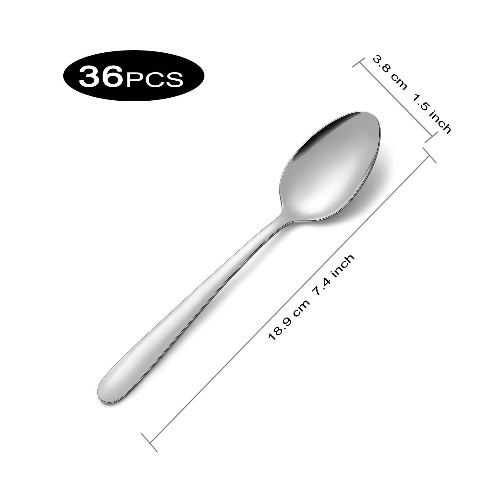 Pleafind 36-Pcs Dinner Spoons Set (7.4 Inch), Spoons Silverware, Stainless Steel Spoon, Silver Spoons, Mirror Polished Tablespoo