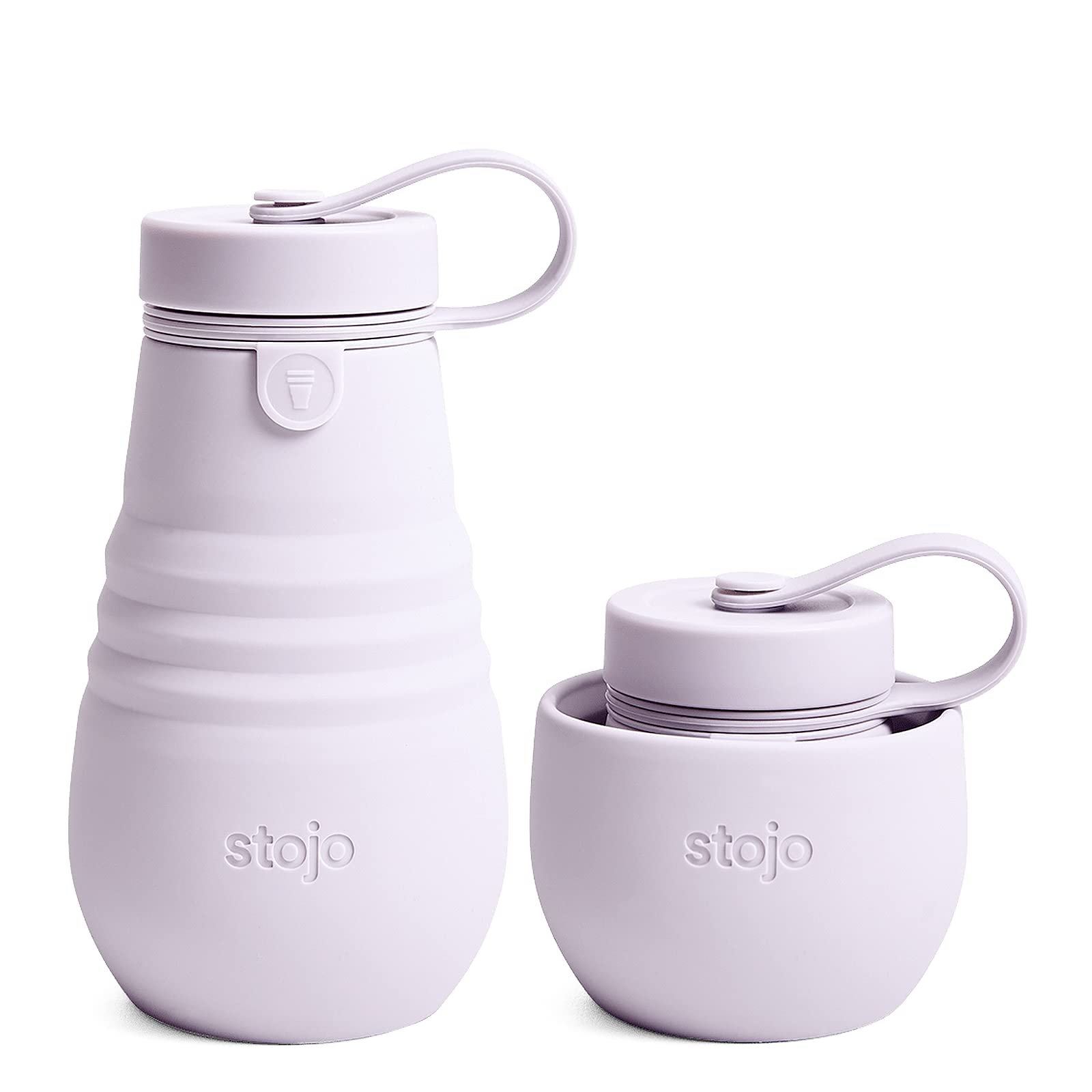 STOJO Jr Collapsible Bottle for Kids - Lilac Purple, 14oz / 400ml - Leak-Proof Reusable Silicone Travel Cup for Hot & Cold Drink