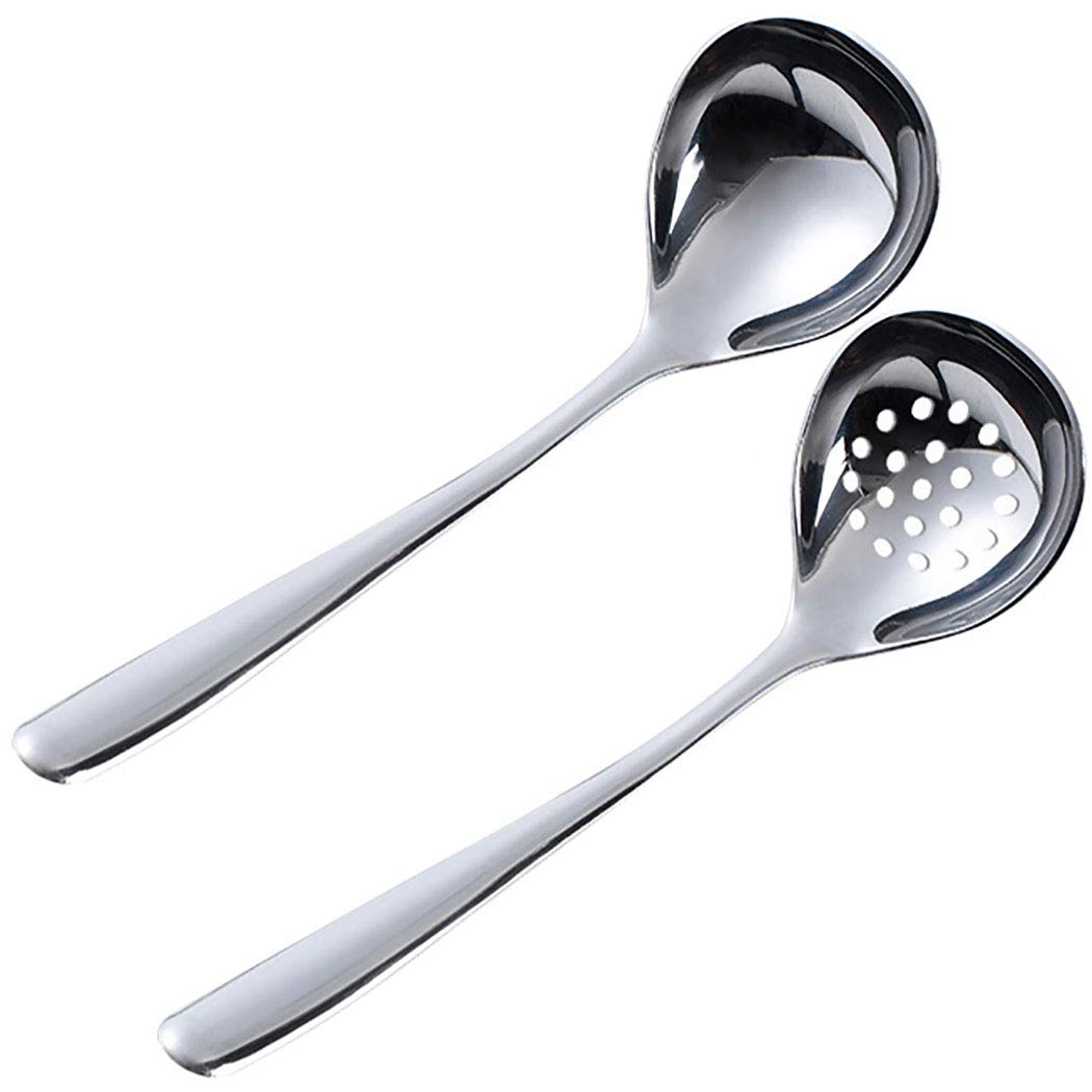 Goeielewe 2Pcs Slotted Spoon And Soup Ladle Set, Stainless Steel Soup Ladle Colander Set 7.8 Inches Cooking Skimmer Cookware Ute