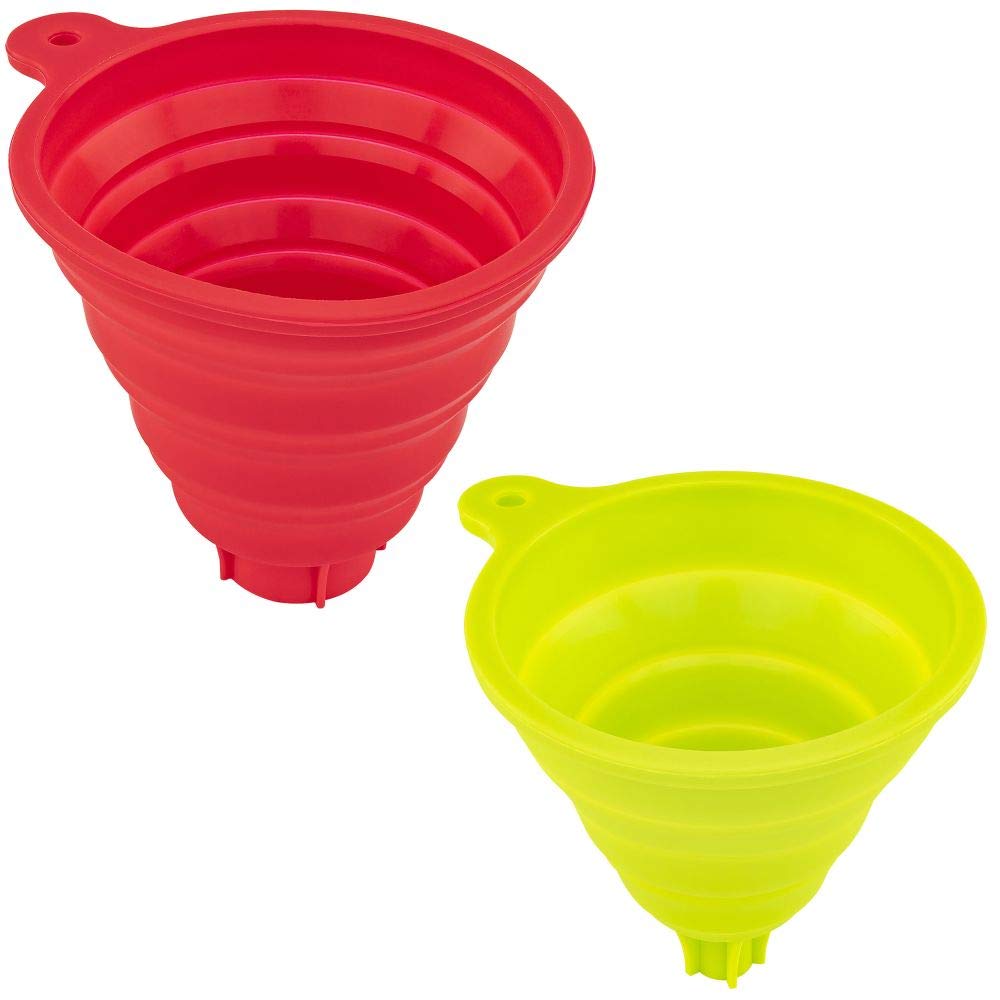 Silicone Collapsible Funnel Set 2 Both Wide & Narrow Tips - Perfect For Oil Bottles Canning Jars Liquid Transfer Water Bottle