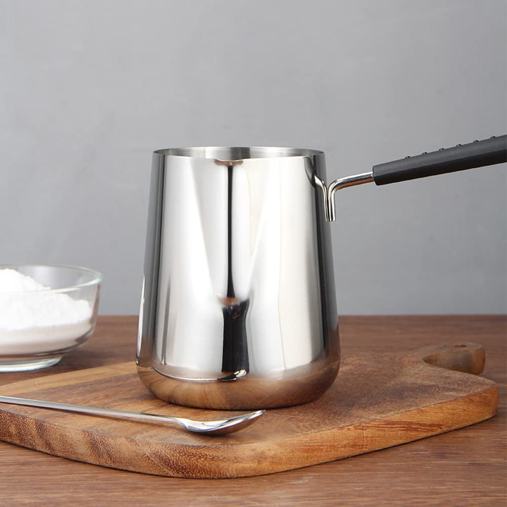 Elvaesther Milk Warmer Pot, Stainless Steel Butter Warmer With Pouring Spout, Milk Pan With Scale Chocolate Melting Pot Milk Fro