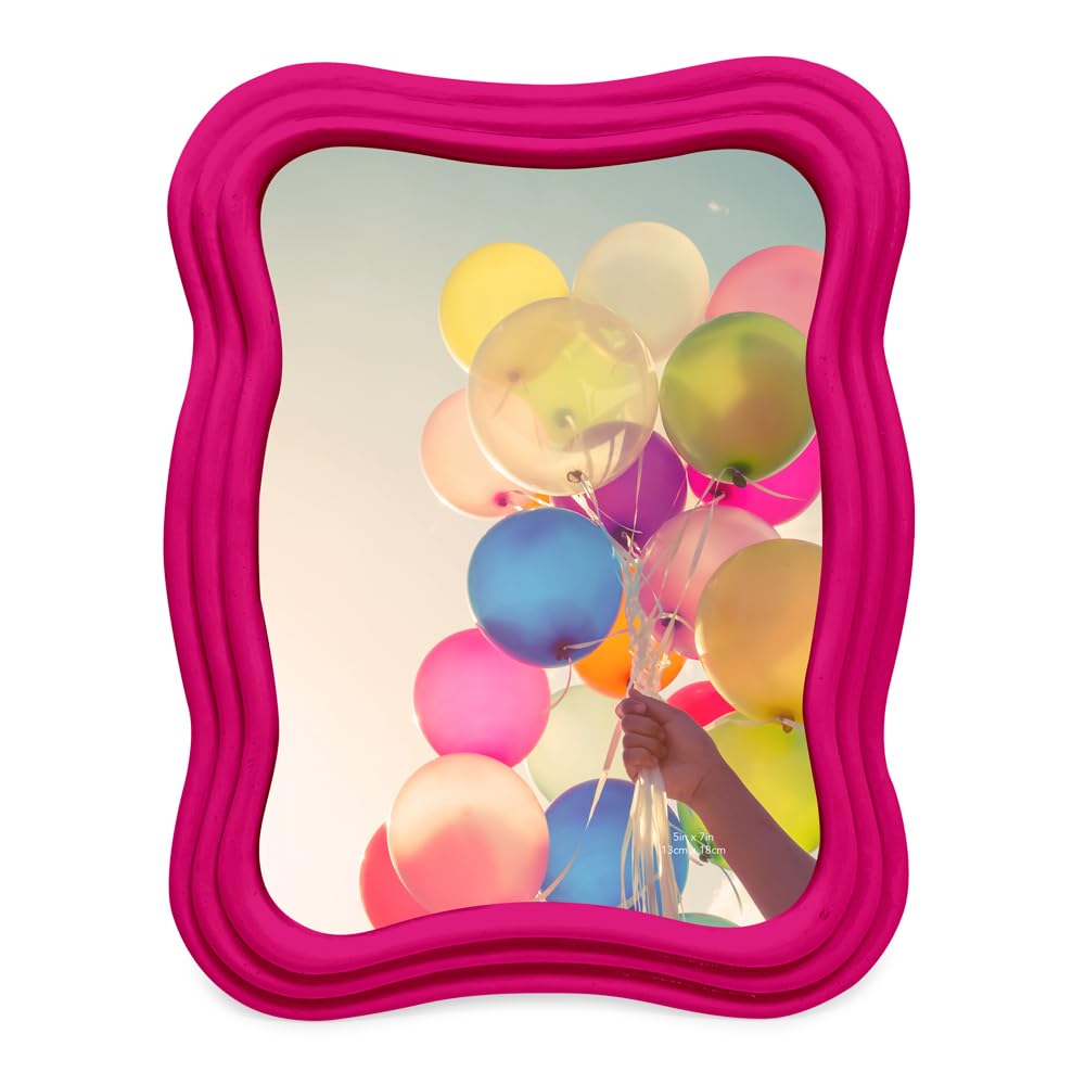 Isaac Jacobs 5x7 Fuchsia Curved Deco Frame for Tabletop and Wall Display, Decorative Art, Design, Home D  cor, Gift (5x7, Fuchsi
