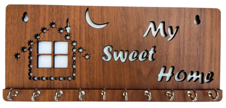 My Dream Carts Moon Stars My Sweet Home Key Holder Keys Rack Wooden Key Hanger Modern Key Organizer for Wall Decor Handcrafted K