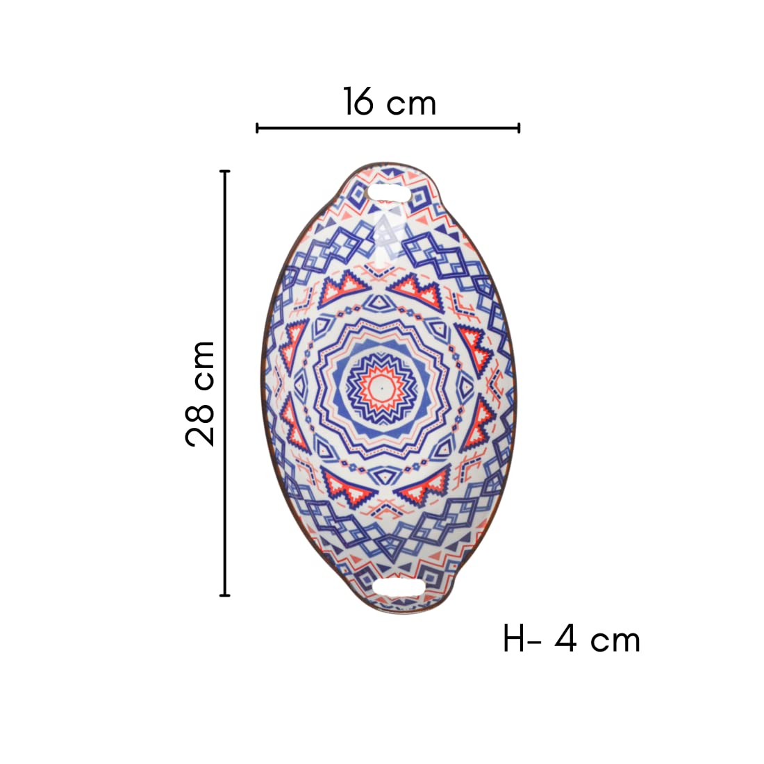 Nestasia Blue & Red Mandala Ceramic Long Dish with Handles for Serving Snacks, Appetizers, Salads, and Noodles| Microwave Safe,