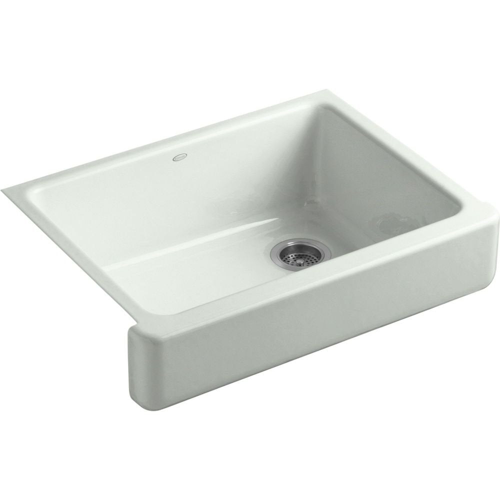 KOHLER K-6486-FF Whitehaven Farmhouse Self-Trimming Apron Front Single Basin Kitchen Sink with Short Apron, Sea Salt