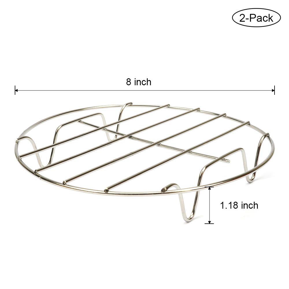 2 Pack Round Cooking Cooling Racks 8''X1.18'', 304 Stainless Steel Round Rack For Steaming Rack And Air Fryer Cooking Steamer Ra