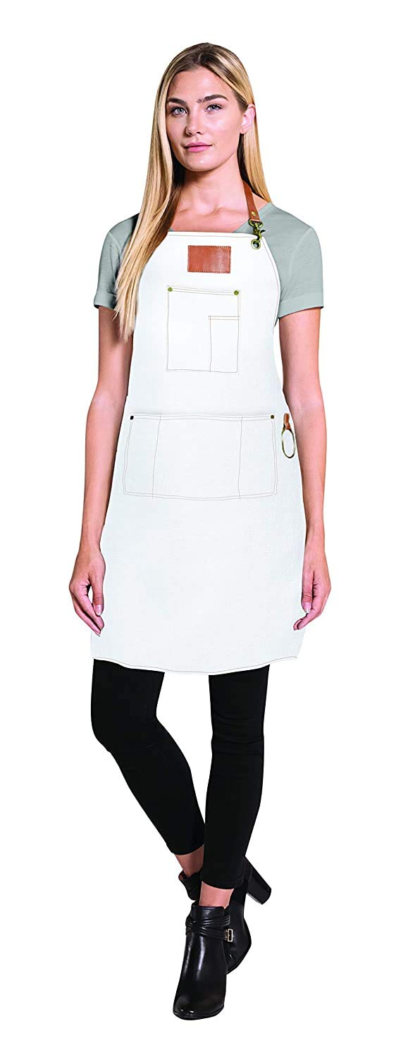 Betty Dain Brooklyn Denim, Cotton-Blend Apron, Adjustable Leather Straps, Front Pockets With Ample Storage, Machine Washable, On