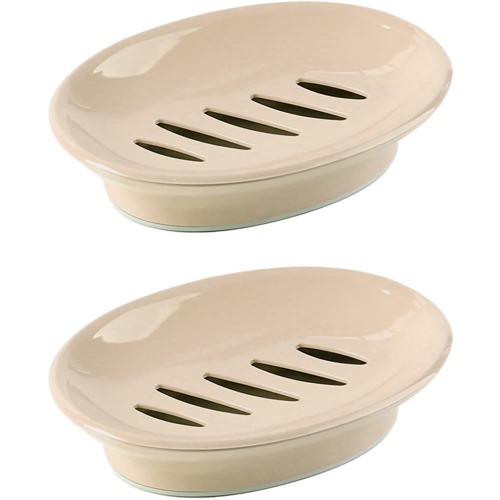 Wyok 2-Pack Soap Dish With Drain Soap Holder Easy Cleaning Soap Saver Dry Stop Mushy Soap Tray For Shower Bathroom Kitchen    (K