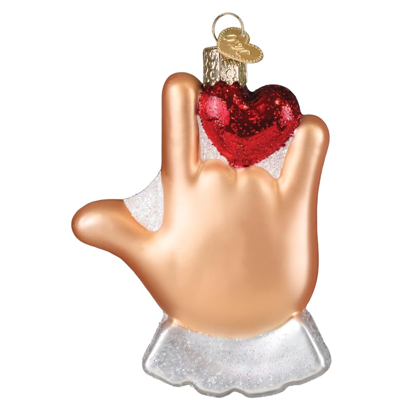 Old World Christmas Love Sign Language Glass Blown Ornament for Christmas Tree, Handcrafted Holiday Decoration, Valentines Day C