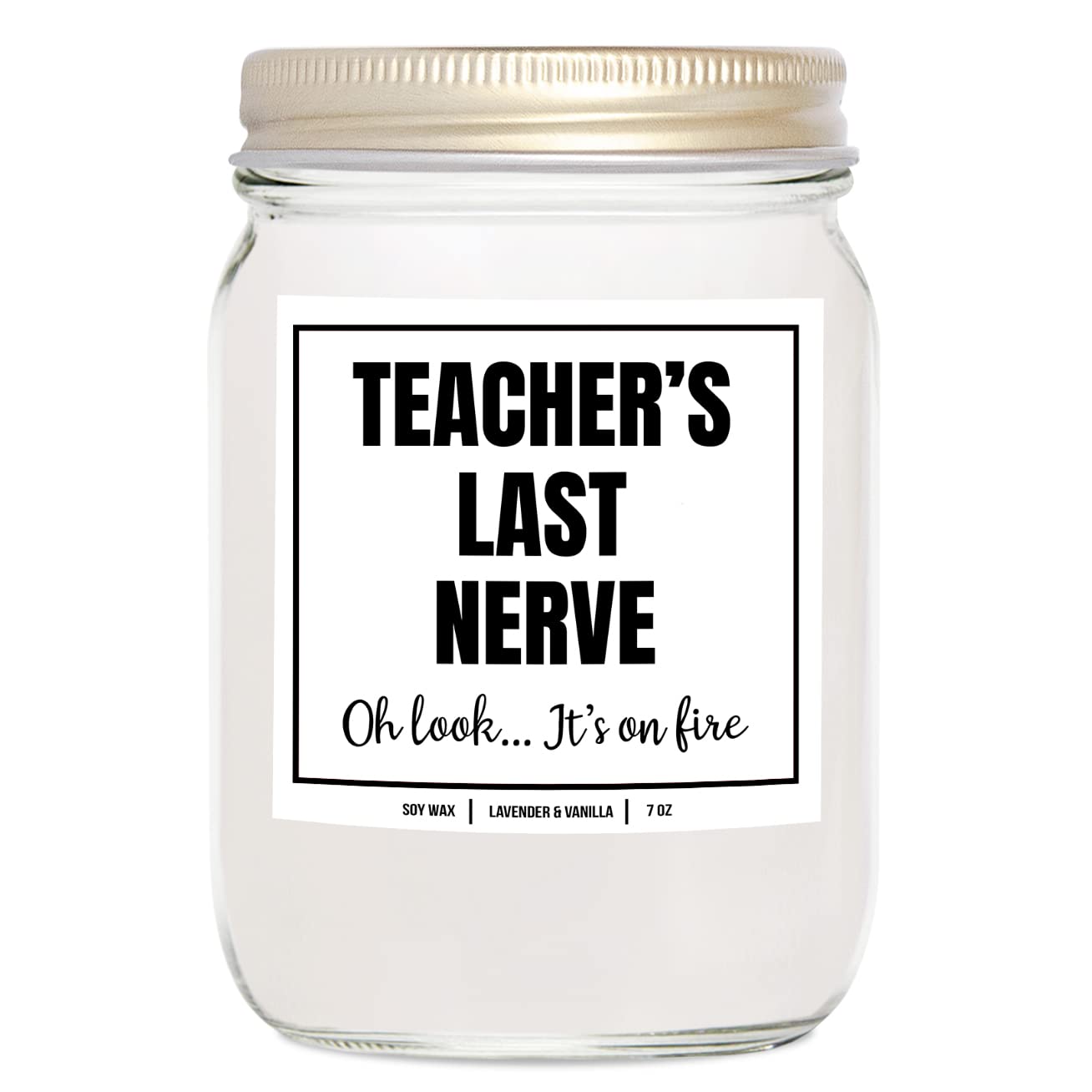 YouNique Designs Teachers Last Nerve Candle, 7 Oz, Teacher Appreciation Candle for Women, Preschool Teacher, Daycare Teacher, Wh