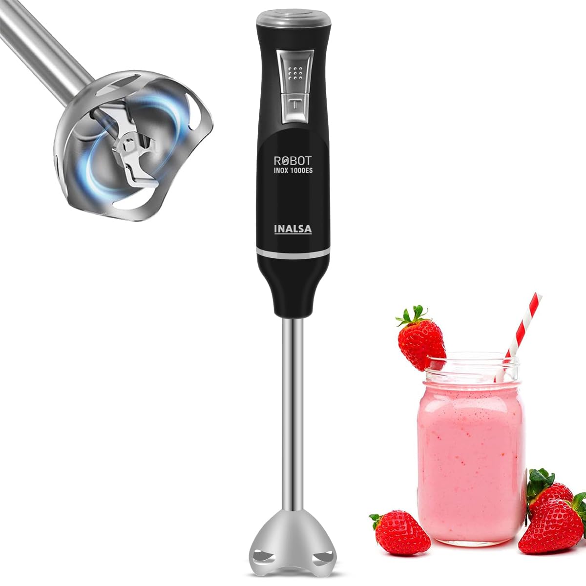 Inalsa Hand Blender Mixer|1000W Dc Motor|Low Noise|20 Speed Control With Turbo Function|Bpa Free|Stainless Steel Rod & Blades|De
