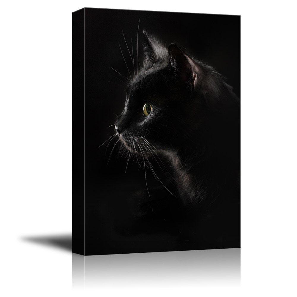 Wall26 Canvas Wall Art - Black Cat With Dark Background - Giclee Print Gallery Wrap Modern Home Art Ready To Hang - 12X18 Inches