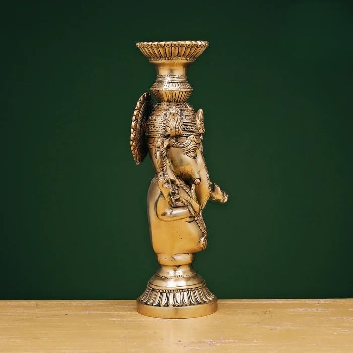 Brass Ganesha Candle Stand Big Brass Ganesha Idol, Ganesh Statue For Religious Home Office Decor, Candle Ganesh Idol.