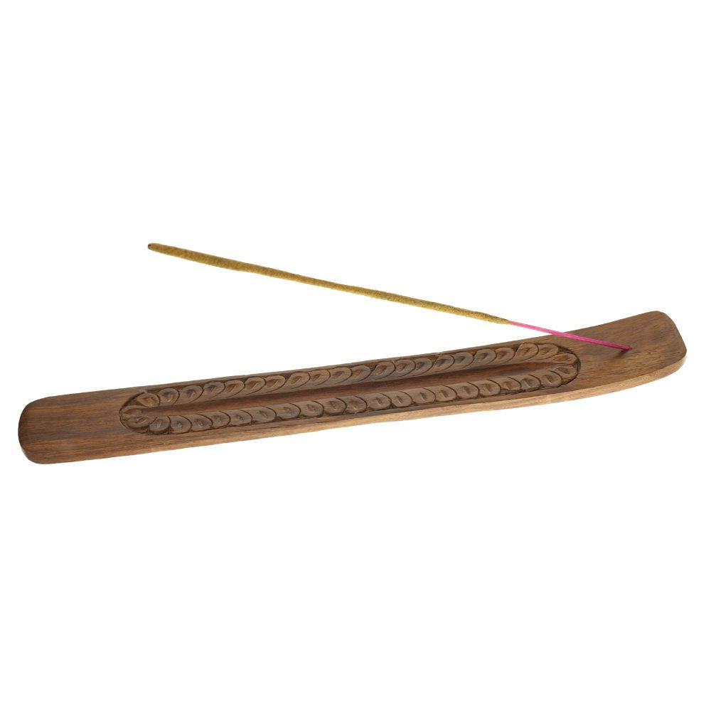 Incense Burner - Wooden Flat Carved Feather
