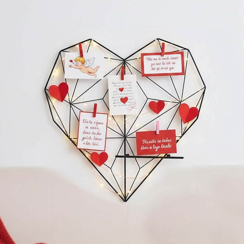 Go Hooked ValentineS Day Gift For Girlfriend, Creative Heart Shape Iron Grid Photo Wall Picture Display Hanging Panel Wall Photo