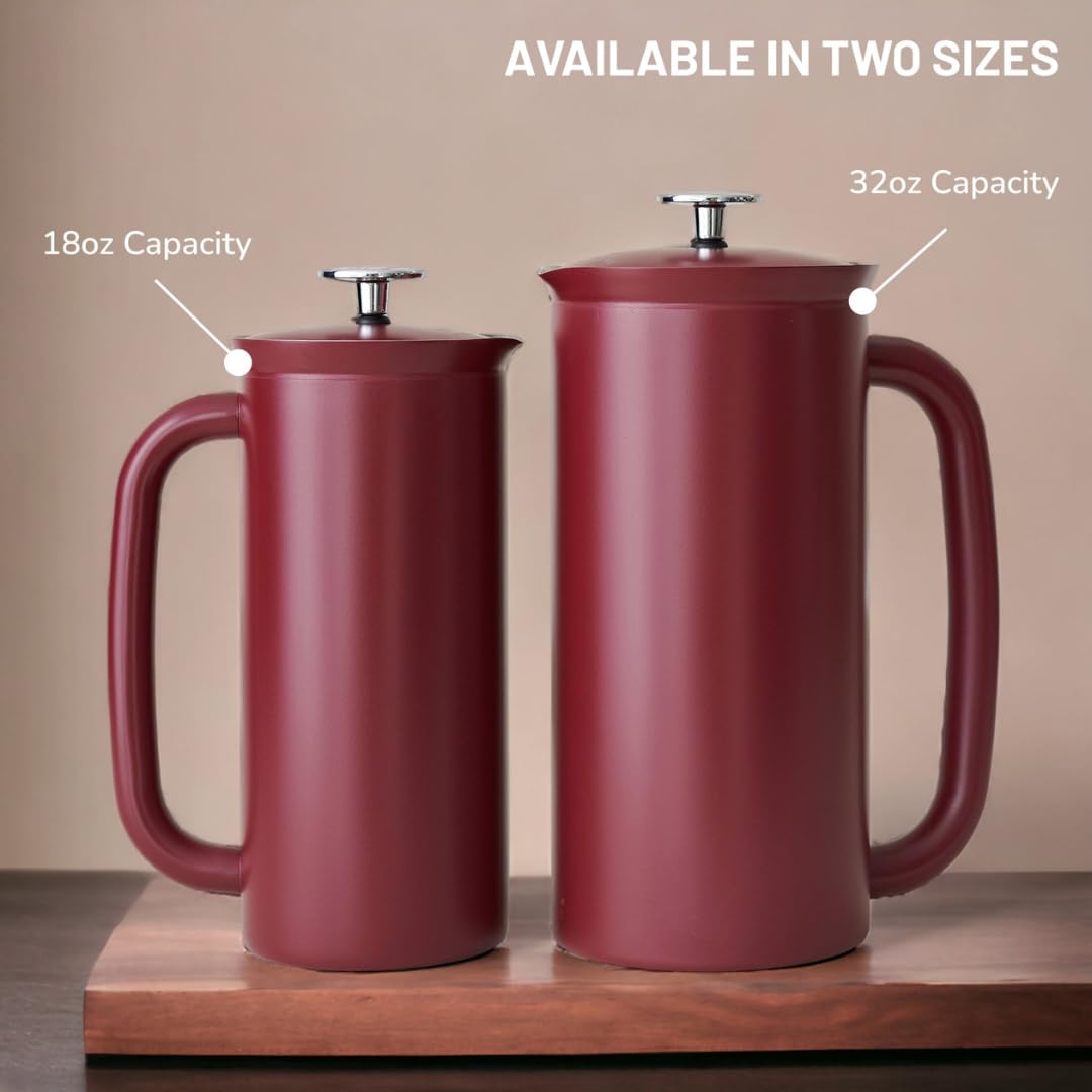 Espro P7 French Press Coffee Maker - Double-Walled Stainless Steel Insulated With Micro-Filter, 18 Ounces, Cranberry