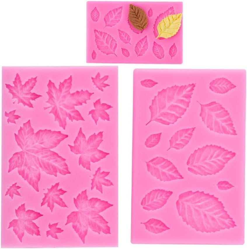 3Pcs Pink Leaf Shaped Cookie Cutters Plastic Cutter Molds for Baking,Sugar Paste,Chocolate,Fondant,Polymer Clay,Soap More Perfec