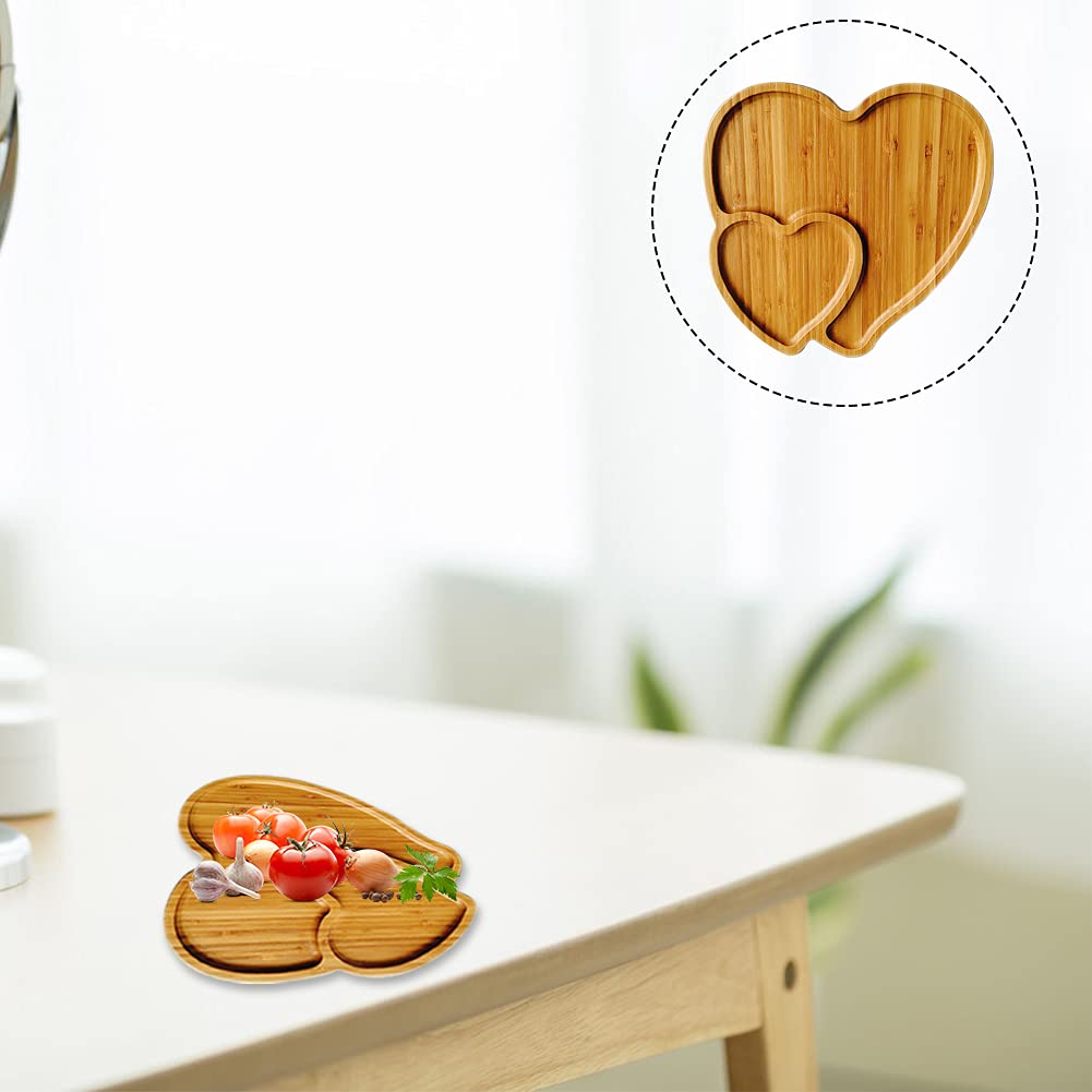 Bamboo Serving Tray Heart Shaped Cheese Board Salad Plate Double Dinner Plate Cake Plate Universal Serving Platter Appetizer Pla