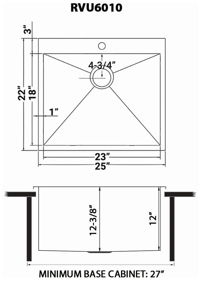 Ruvati Drop-In Topmount Laundry Utility Sink 25 X 22 X 12 Inch Deep 16 Gauge Stainless Steel - Rvu6010