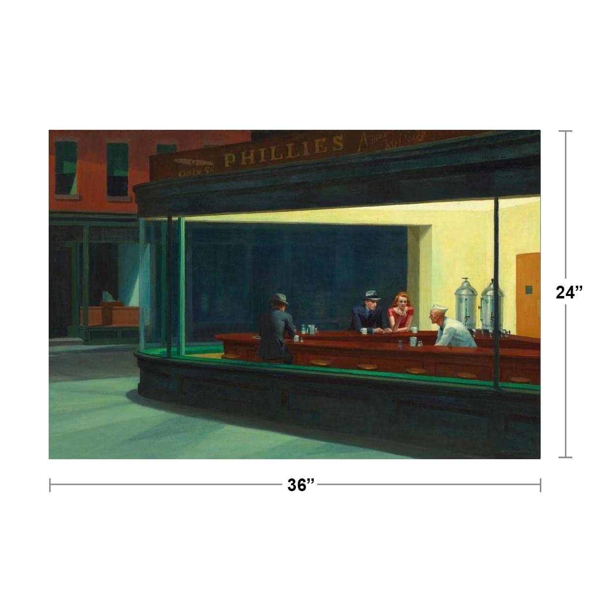 Poster Foundry Nighthawks Diner Poster Art Print 36x24 inches - Edward Hopper Late Night Wall Decor