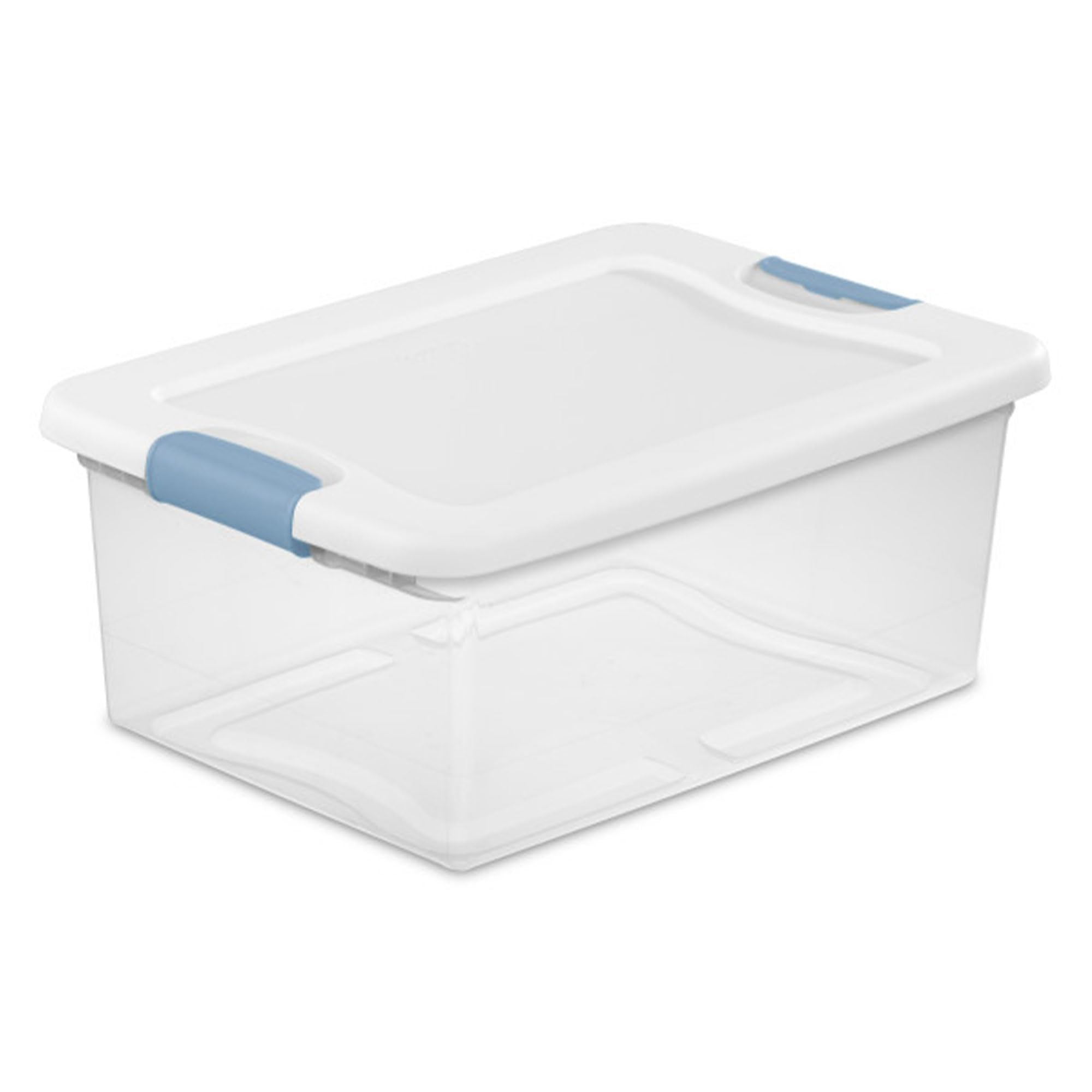 Sterilite 15 Qt Latching Storage Box, Stackable Bin With Latch Lid, Plastic Container To Organize Closet Shelf, Clear With White