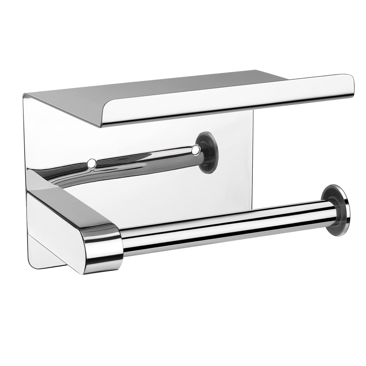 Adhesive Toilet Paper Holder With Shelf Wall Mounted, Sus304 Stainless Steel Toilet Paper Roll Holder, Mega Roll Tissue Roll Pap