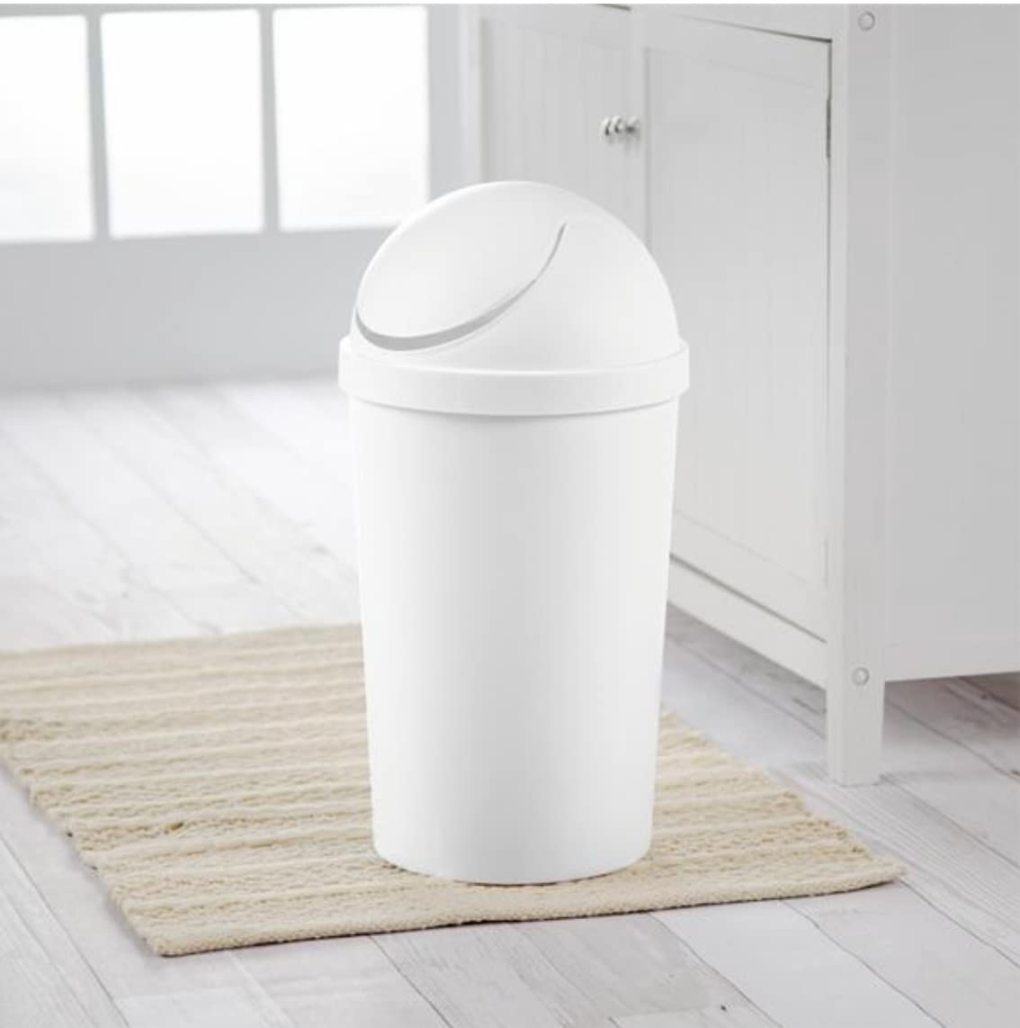 Sterilite White Swing-Top Wastebasket, 12 Qt, 1 Pack, Durable Design