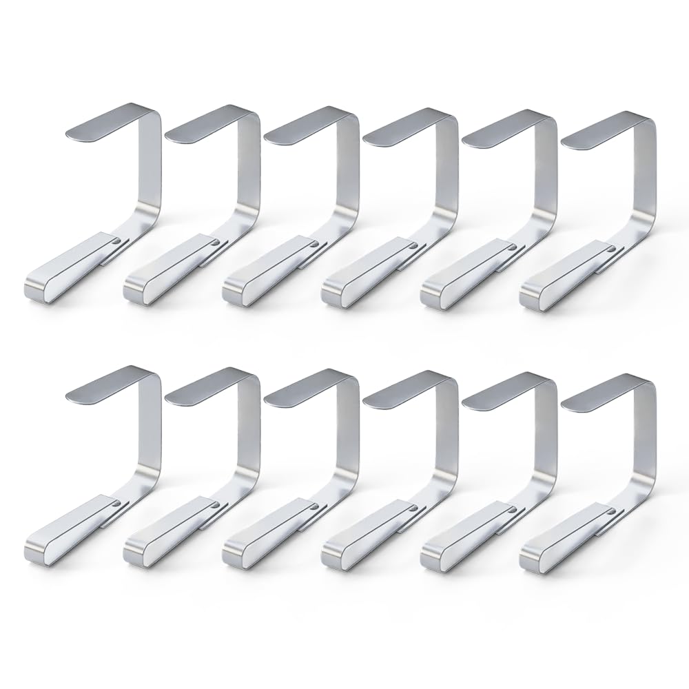 Protensils 12 Pcs Picnic Tablecloth Clips For Outdoor Tables - Stainless Steel Table Cloth Clip, Fits For 2.5    Thick Tables, M