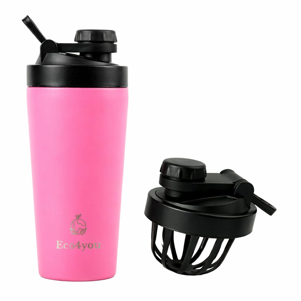 Eco4you 3in1 Stainless Steel Shaker Bottle, 23 oz  Protein Shaker, Fruit & Tea Infuser, Water Bottle  Leakproof, BPAFree (P