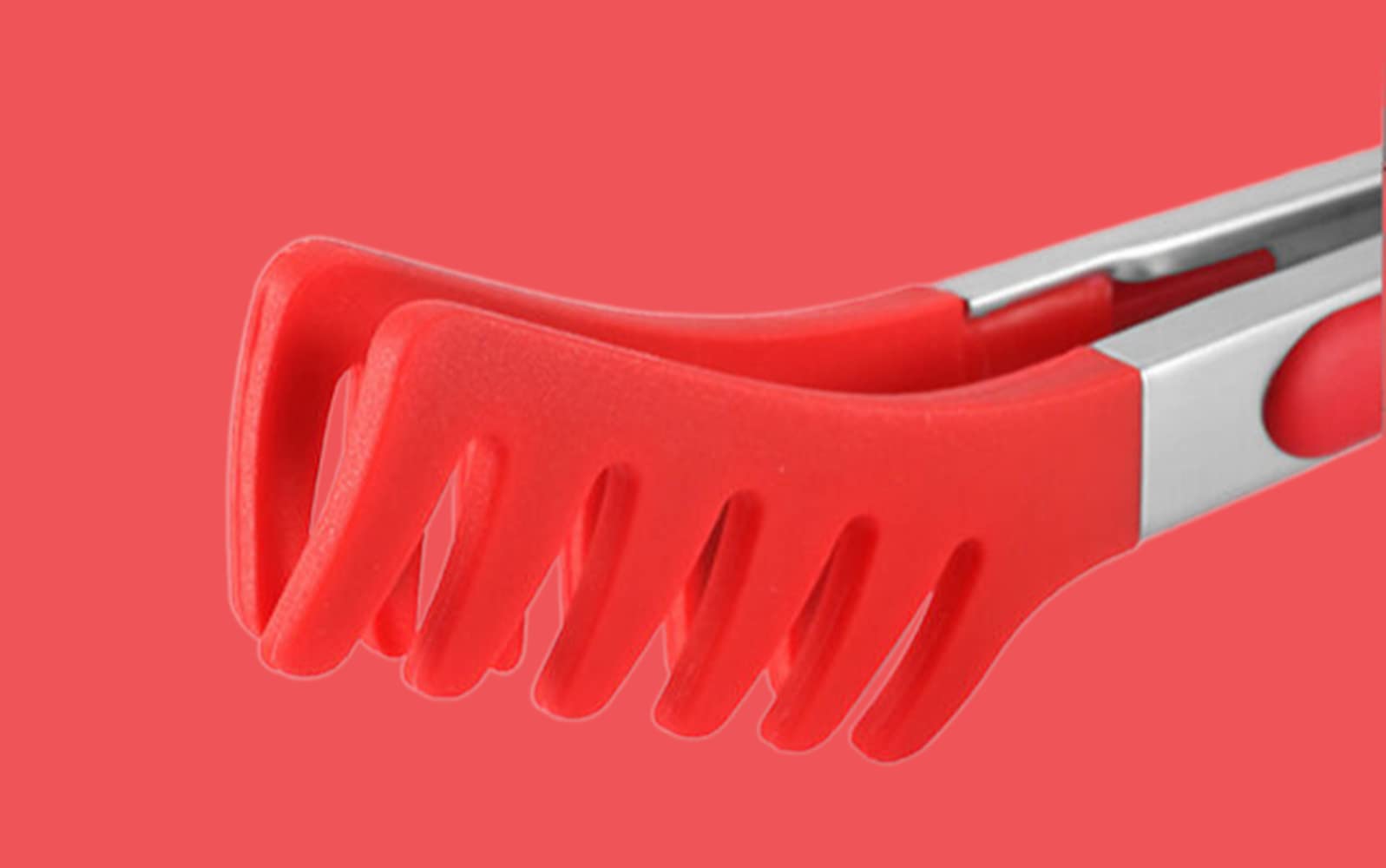Large 13'' Red Stainless Steel Pasta Tong With Silicone Tips, Spaghetti Tongs Pasta Server Utensil For Noodles Cooking Baking Fo